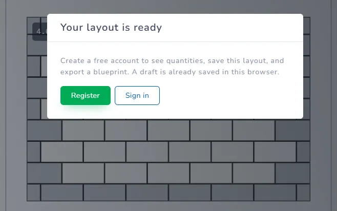 Your layout is ready dialog shown to guests