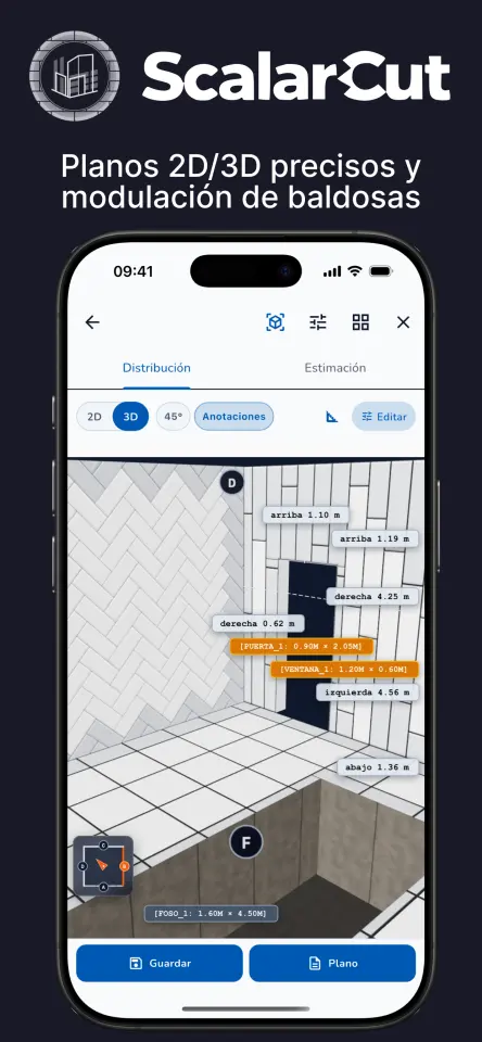 Planos 2D/3D precisos y modulación de baldosas
