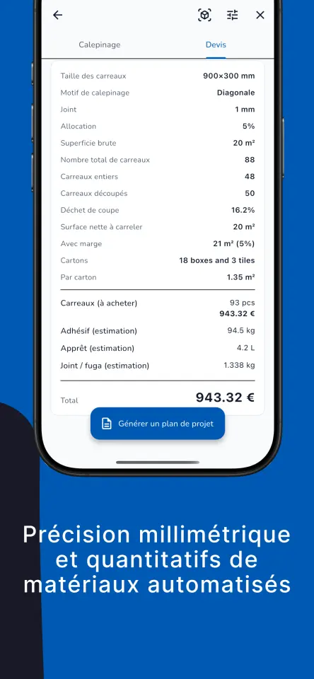 Précision millimétrique et quantitatifs de matériaux automatisés